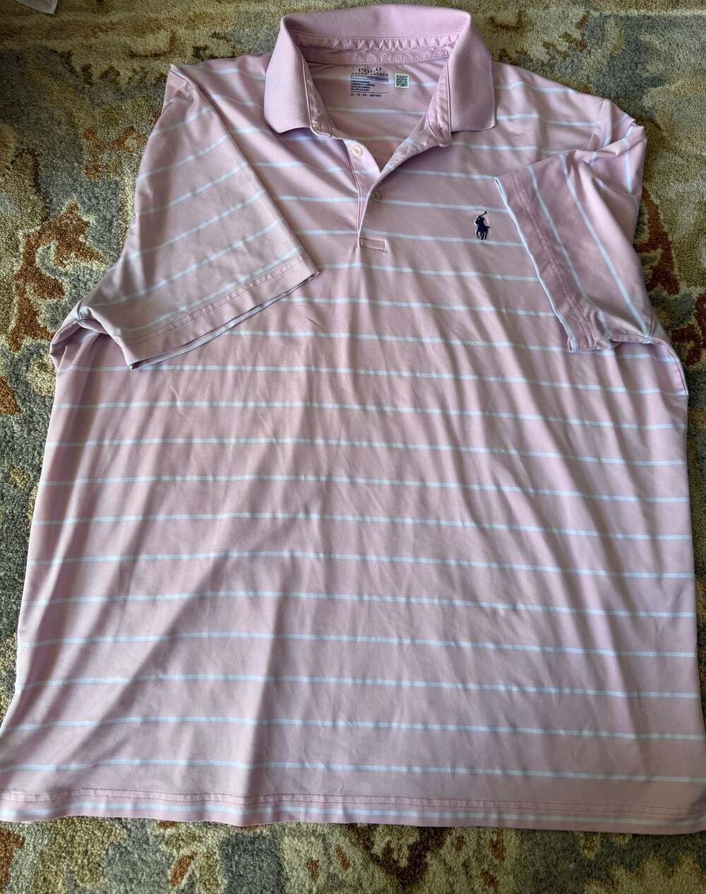 Polo Ralph Lauren Performance Men's XL Pink and White Striped Golf Polo